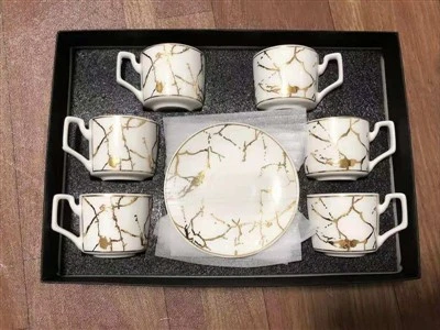 Marble Gold Rim Kaffibollar og undirskál sett